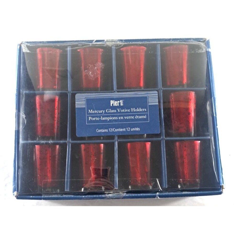 Pier 1 Red Mercury Glass Votive Candle Holders Speckled Set of 12 Tealight 3"